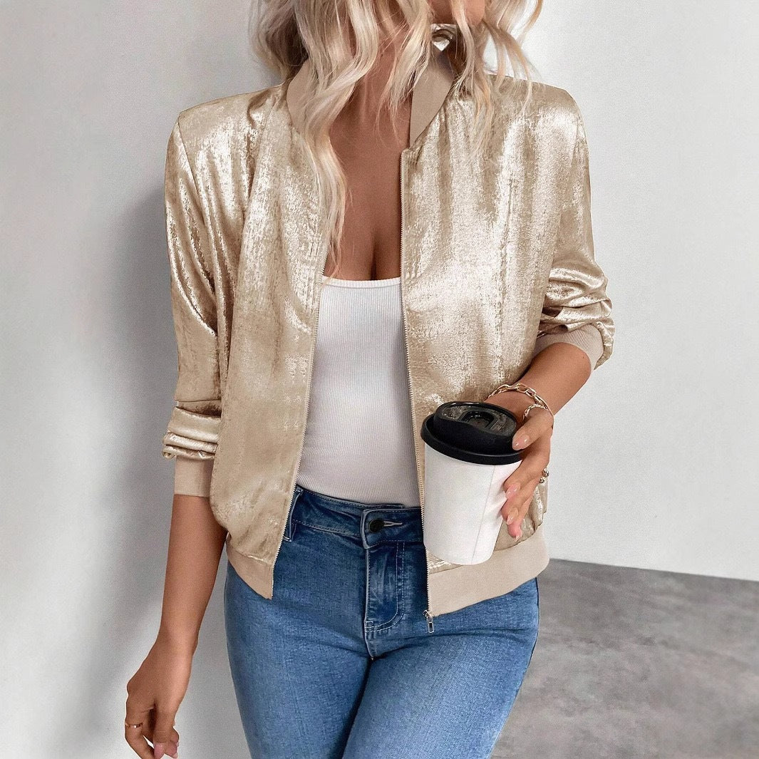 Damen Glänzende Bomberjacke EB