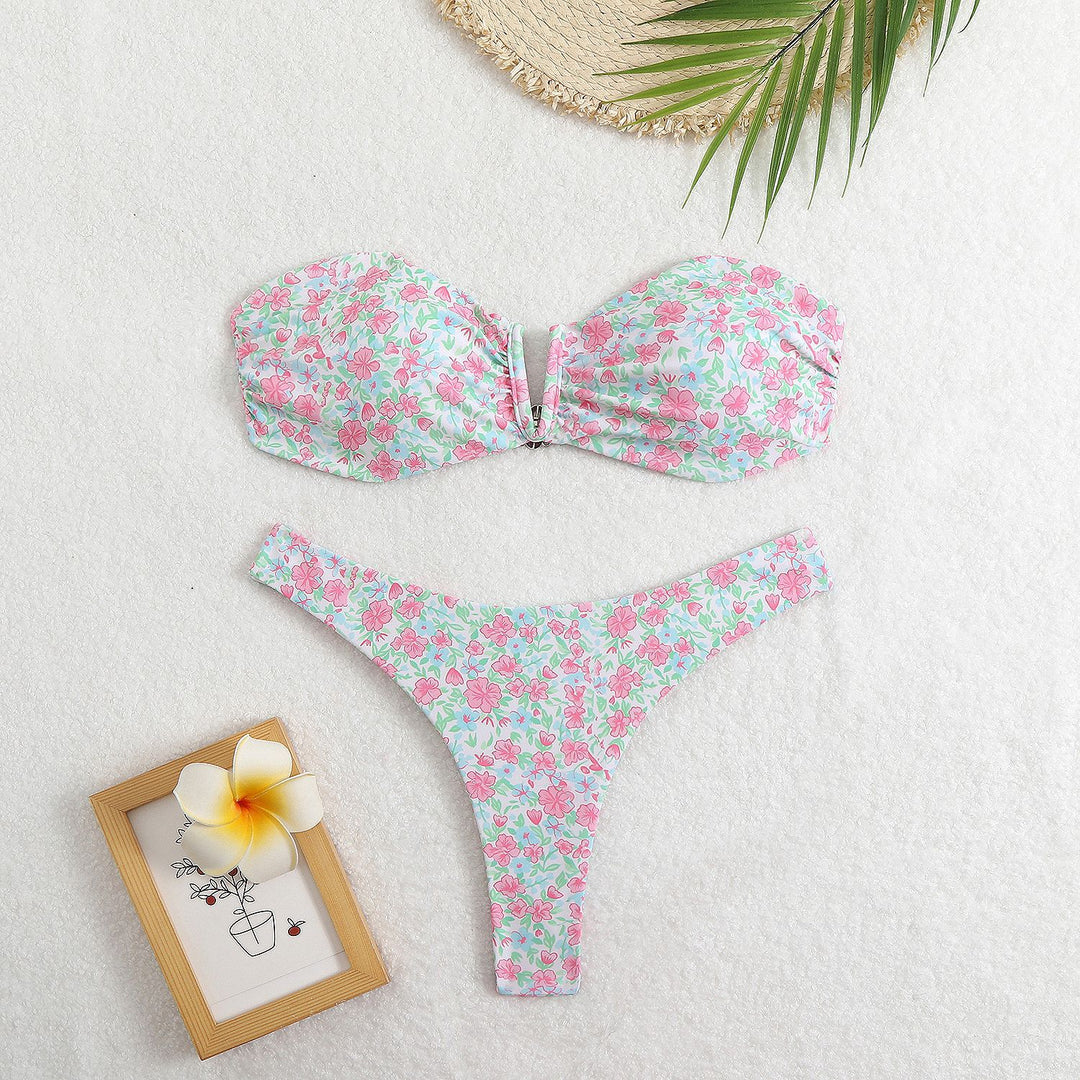 Damen Bikini-Set mit romantischem Blumenmuster und verstellbarem Oberteil EB