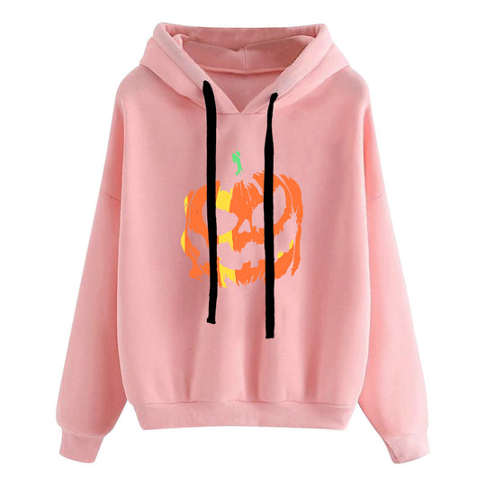 Damen nan lässiger Oversize Kapuzenpullover mit Herz‑und‑Pfotenprint, Kordelzug und gerippten Bündchen EB