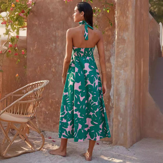 Damen Maxikleid mit floralem Bandeau-Design und elegantem Schwingrock EB