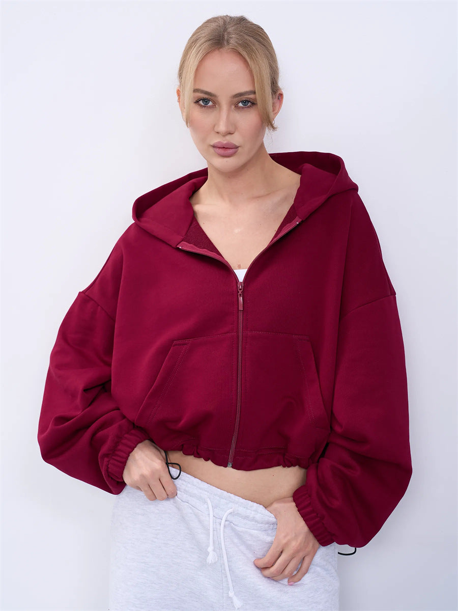 Damen legeres Cropped-Fleece-Hoodie mit Tunnelzugbund, Raglanärmeln und Reißverschluss Eichborn Berlin