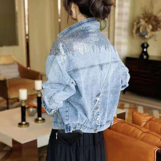 Damen-Jeansjacke mit Paillettenverzierung EB