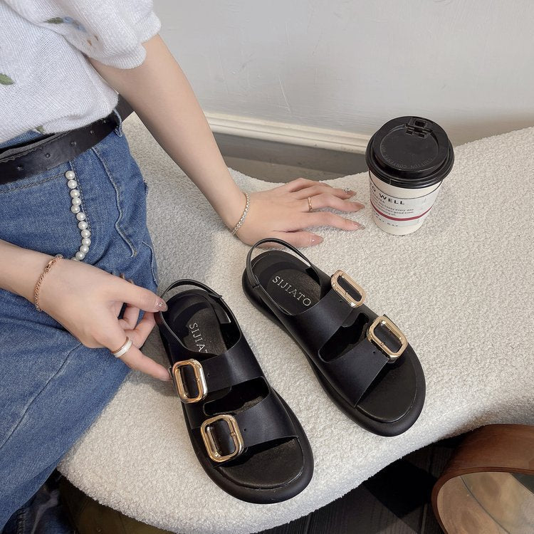 Damen Bequeme Riemchen-Sandalen mit modischer Schnallenverzierung und ergonomischem Fußbett EB