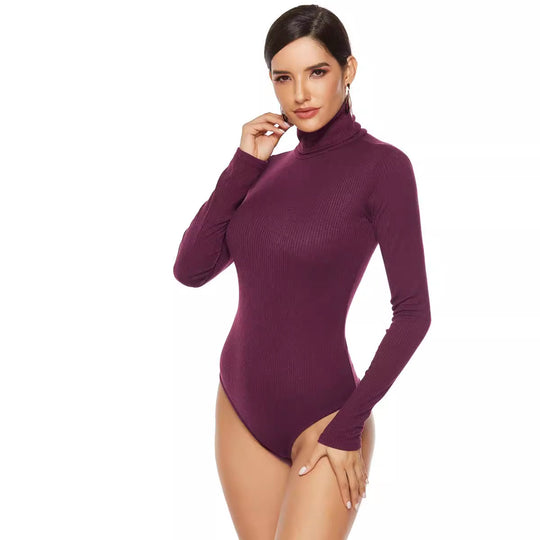 Damen Eleganter Langarmbody mit hohem Kragen EB