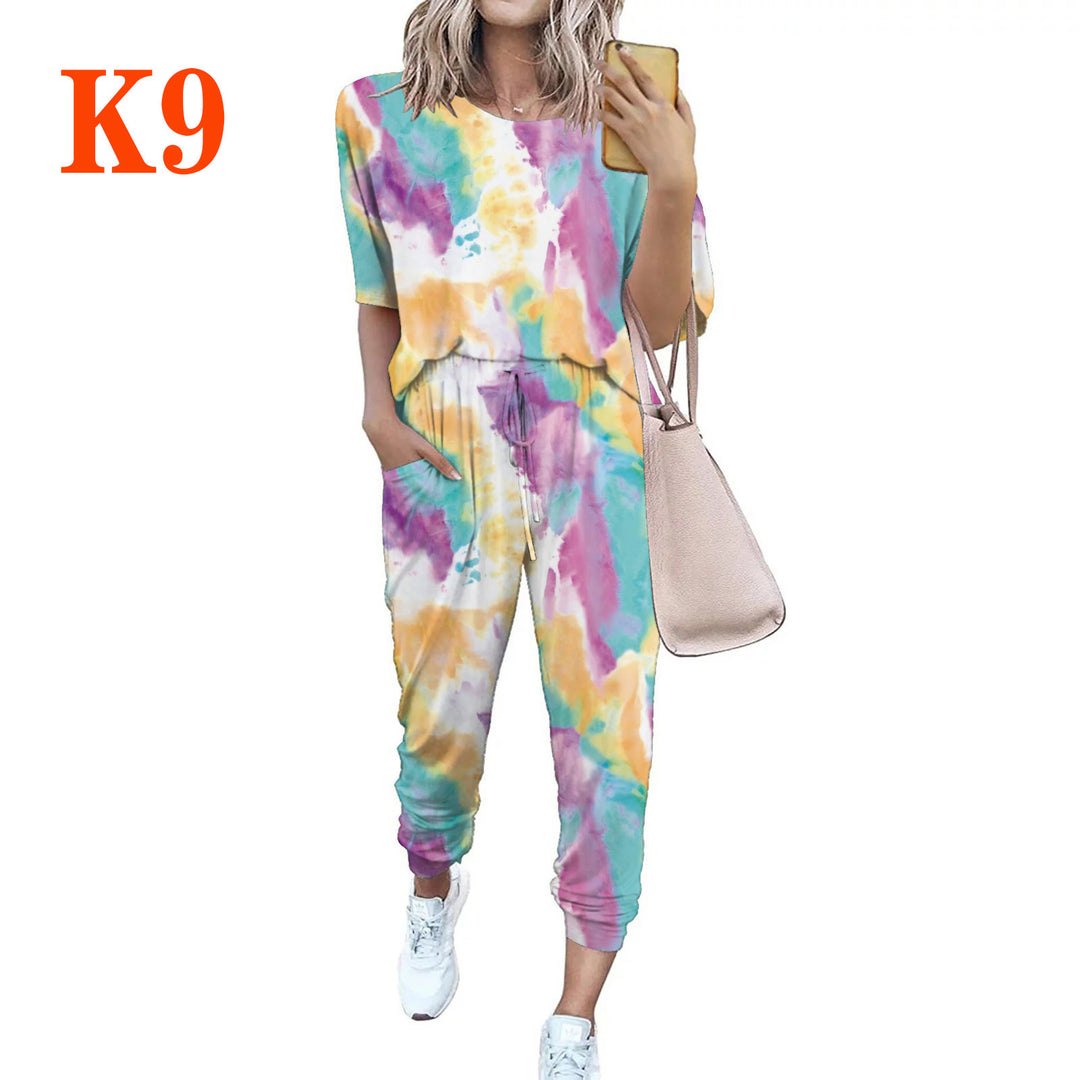 Damen Leichter Freizeit-Jumpsuit mit einem auffälligen Batik-Muster und praktischen Taschen EB