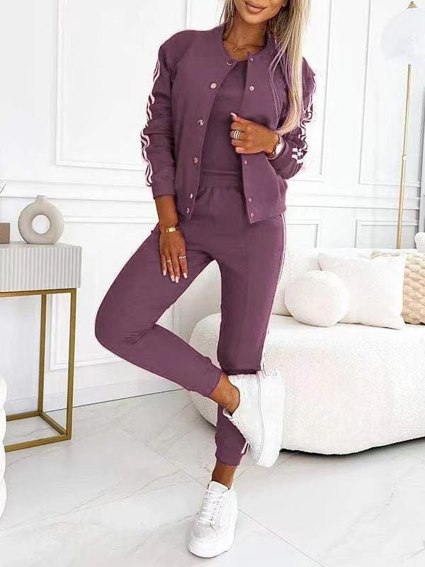 Damen nan sportliches Jogginganzug-Set mit Collegejacke, kurzes Top und slim-fit Jogginghose EB