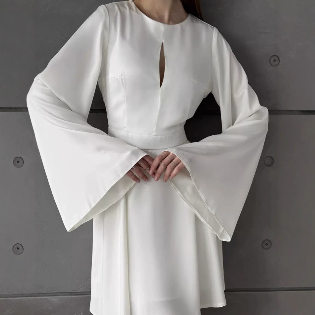 Damen Elegantes Wickelkleid mit weit ausgestellten Ärmeln und tiefem Ausschnitt EB