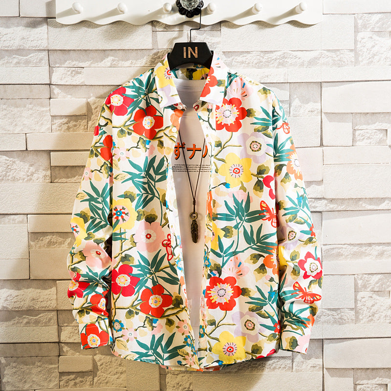 Herren nan florales Freizeit-Hemd mit Kentkragen, durchgehender Knopfleiste und leichtem Baumwollmix EB