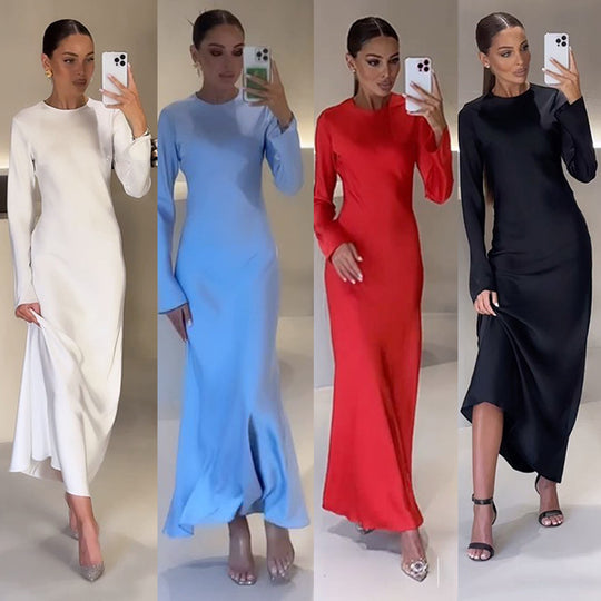 Damen elegantes Maxikleid mit schickem Stehkragen und langem Schnitt EB