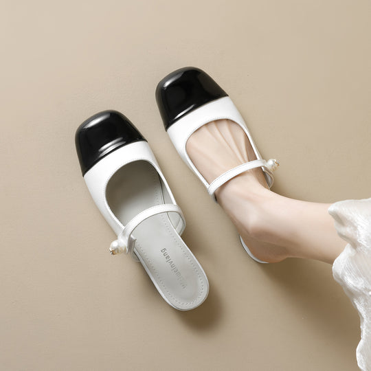 Damen elegante Mules mit modischem Riemen und ansprechendem Farbkontrast EB