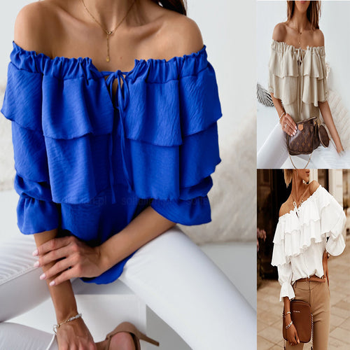 Damen Off-Shoulder Bluse mit Rüschendesign EB
