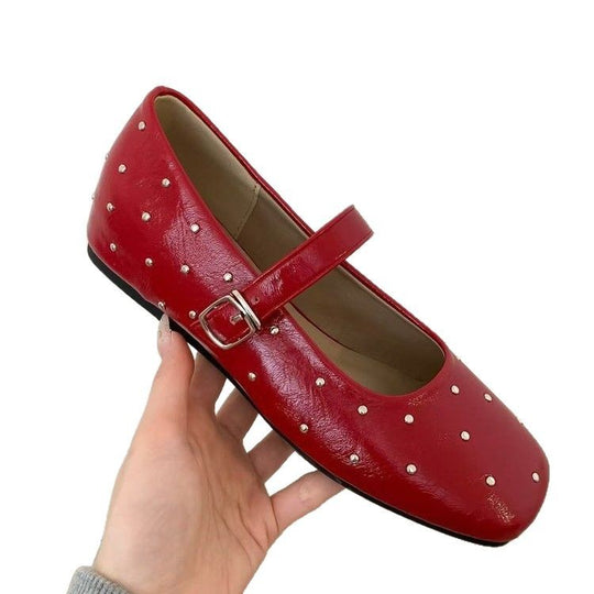 Damen elegante Ballerinas mit modischem Riemen und funkelnden Verzierungen EB