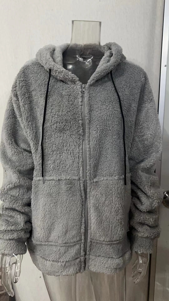 Herren nan kuschelige Teddyfleece Kapuzenjacke mit durchgehendem Reißverschluss EB