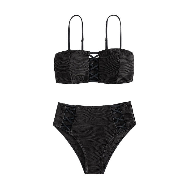 Damen Hochgeschnittener Wickelbikini mit Raffung EB