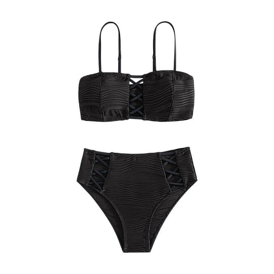 Damen Hochgeschnittener Wickelbikini mit Raffung EB