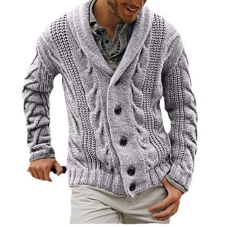 Herren Strickjacke mit modernem Kabelmuster und großem Schalkragen EB