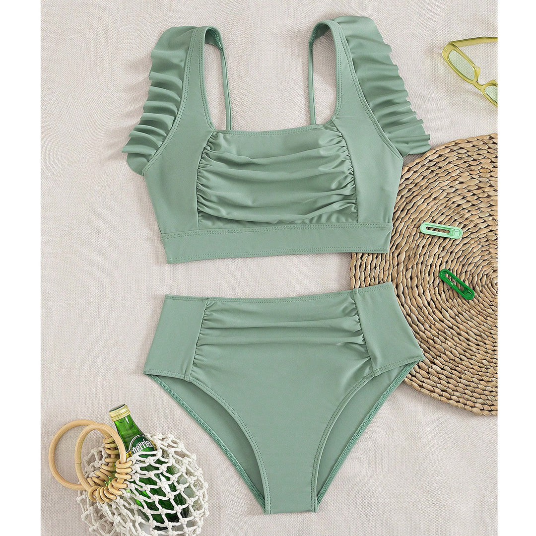 Damen Hochtaillierter Bikini mit Rüschendetails EB