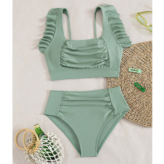 Damen Hochtaillierter Bikini mit Rüschendetails EB