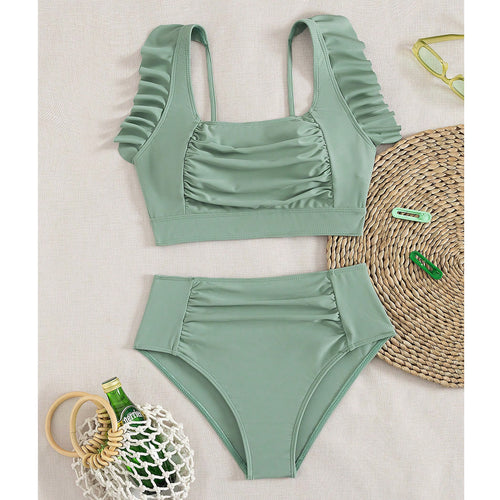 Damen Hochtaillierter Bikini mit Rüschendetails EB