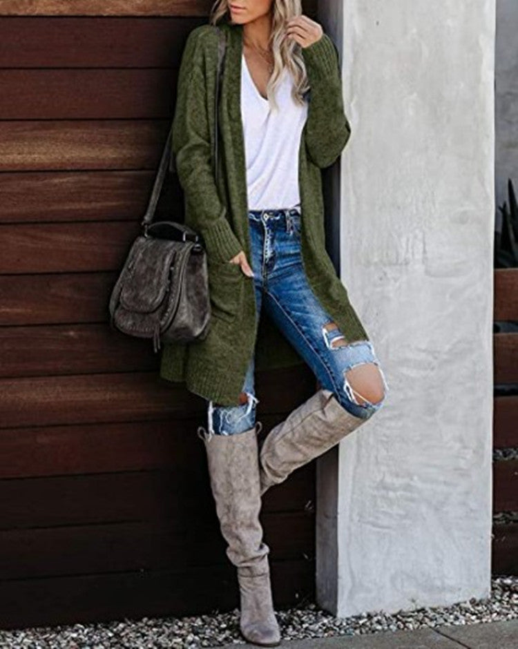 Damen Lange Strickjacke mit offenem Schnitt und lässigem Design EB