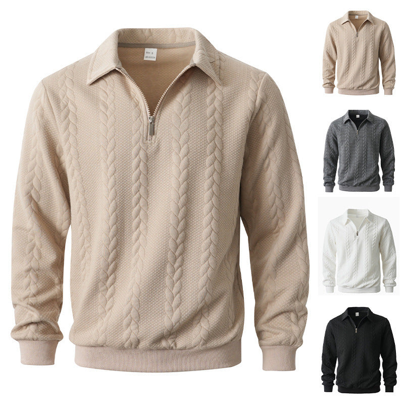 Herren nan Halbzip-Pullover mit Kentkragen, Zopfstrickstruktur und geripptem Saum EB
