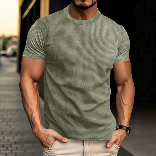 Herren Strukturiertes Kurzarm-T-Shirt aus Feinstrick EB