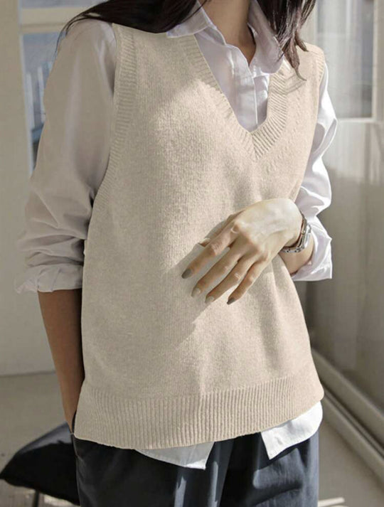 Damen Feinstrick-V-Ausschnitt Pullunder aus weichem Wollmix EB