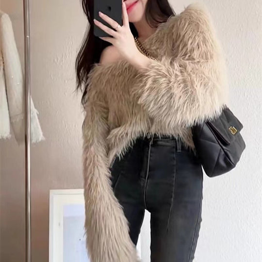 Damen Flauschiger Pullover mit lockerem Schnitt und weichen Ärmeln EB