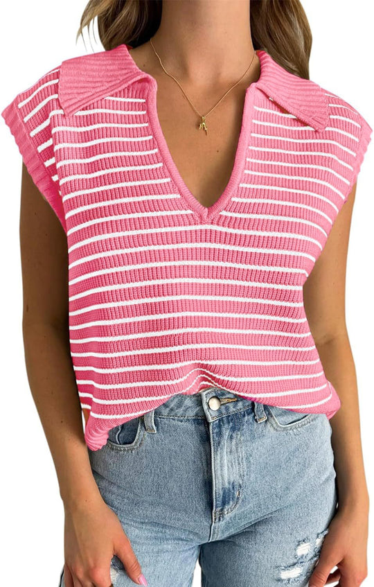 Damen lässiges Stricktop mit angeschnittenen Ärmeln und V-Ausschnitt EB