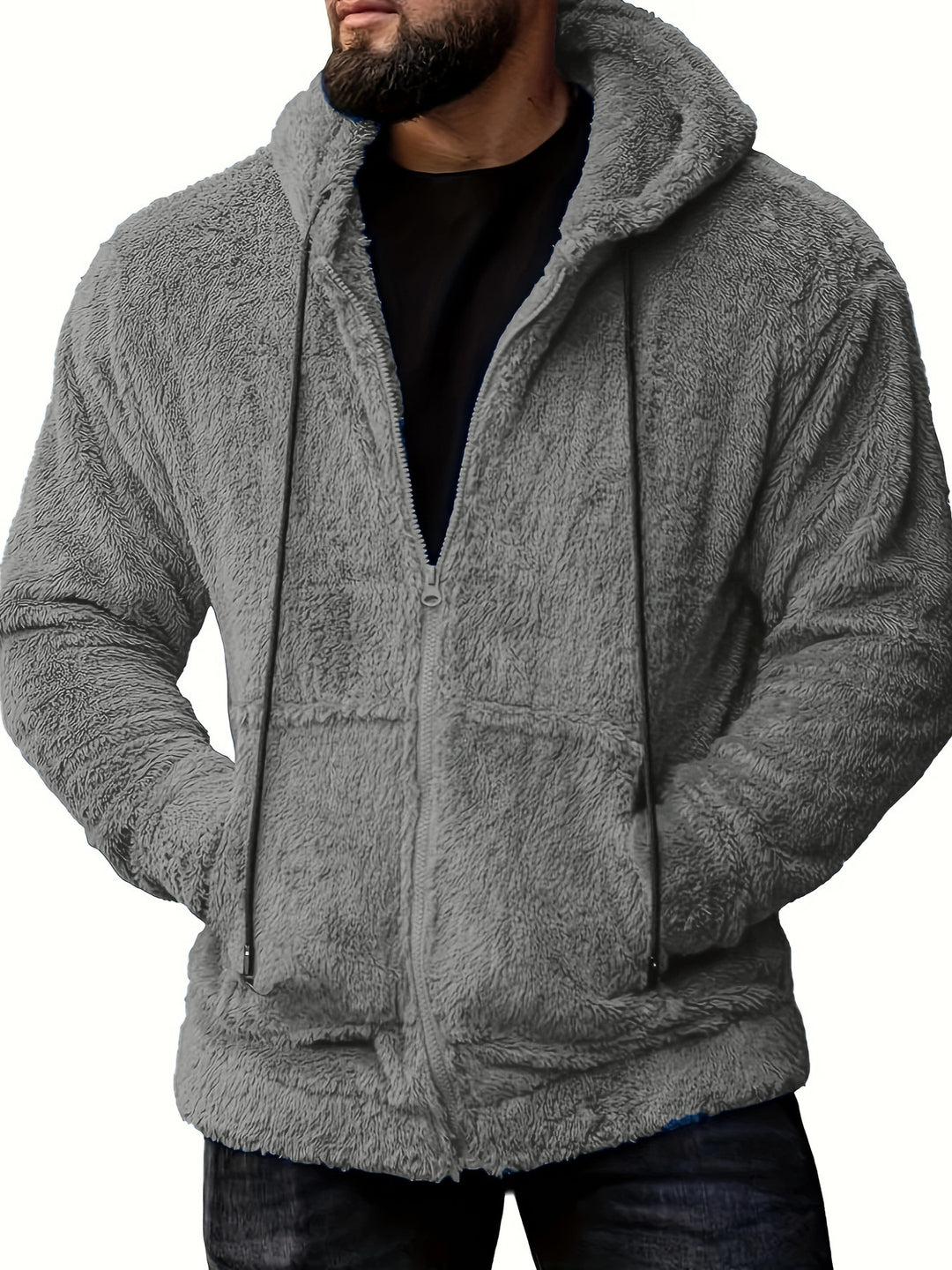 Herren nan kuschelige Teddyfleece Kapuzenjacke mit durchgehendem Reißverschluss EB