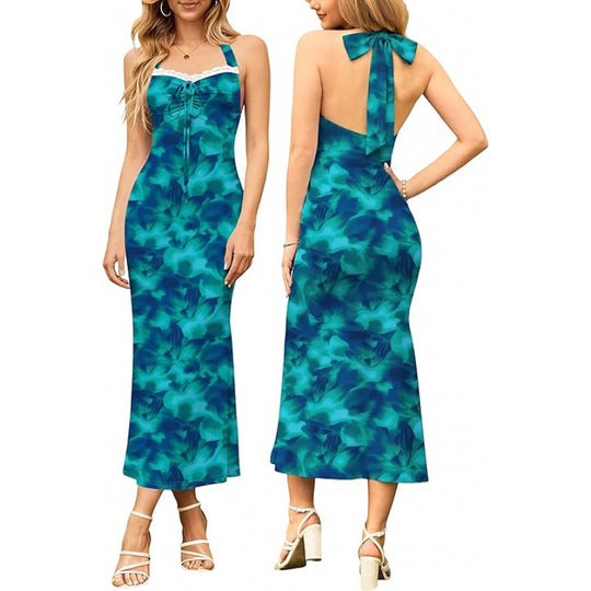 Damen Maxikleid mit floralem Design und spaghettiträgerschnitt EB