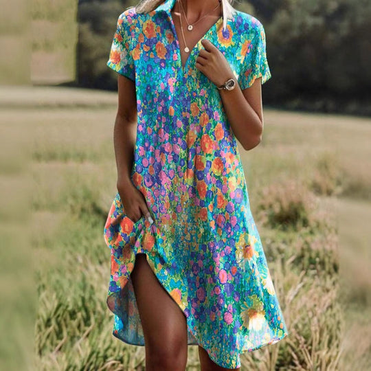Damen Freizeitkleid mit floralem Design und asymmetrischem Schnitt EB