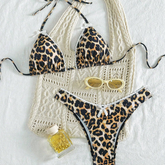 Damen modern geschnittenes Bikini-Set mit Schlangenmuster EB