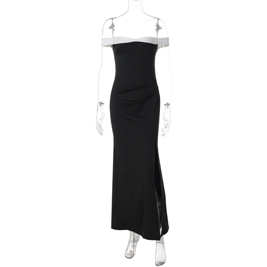 Damen Elegantes Maxikleid mit schulterfreiem Design und seitlichem Schlitz EB