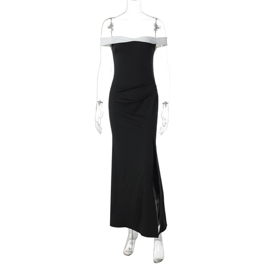 Damen Elegantes Maxikleid mit schulterfreiem Design und seitlichem Schlitz EB