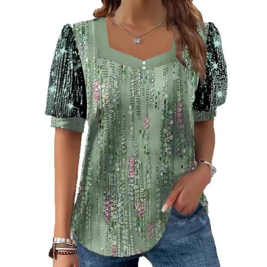 Damen Glitzernde V-Pullover Bluse EB