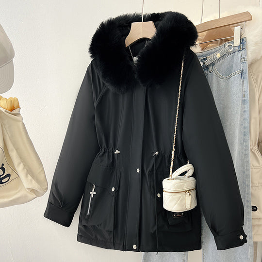 Damen Multifunktionale Winterjacke mit abnehmbarem Kunstfellkragen und regulierbarem Taillenzug EB