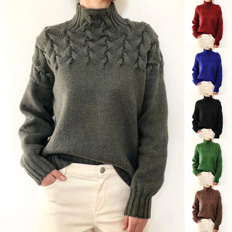 Damen nan Strickpullover mit Zopfstruktur und hohem Rollkragen EB