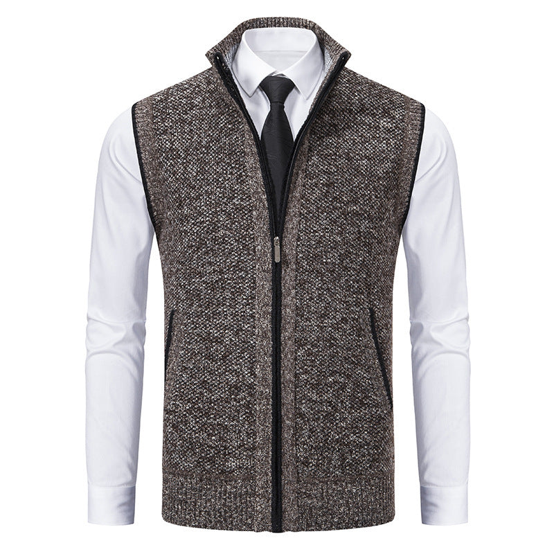 Herren elegante Strickweste mit hohem Kragen und praktischen Reißverschlusstaschen EB