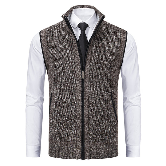 Herren elegante Strickweste mit hohem Kragen und praktischen Reißverschlusstaschen EB
