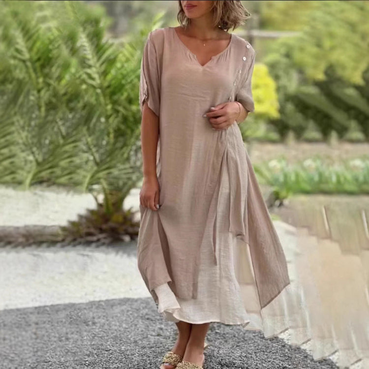 Damen Strandkleid mit asymmetrischem Schnitt und eleganten Knopfdetails Heidi-Mode