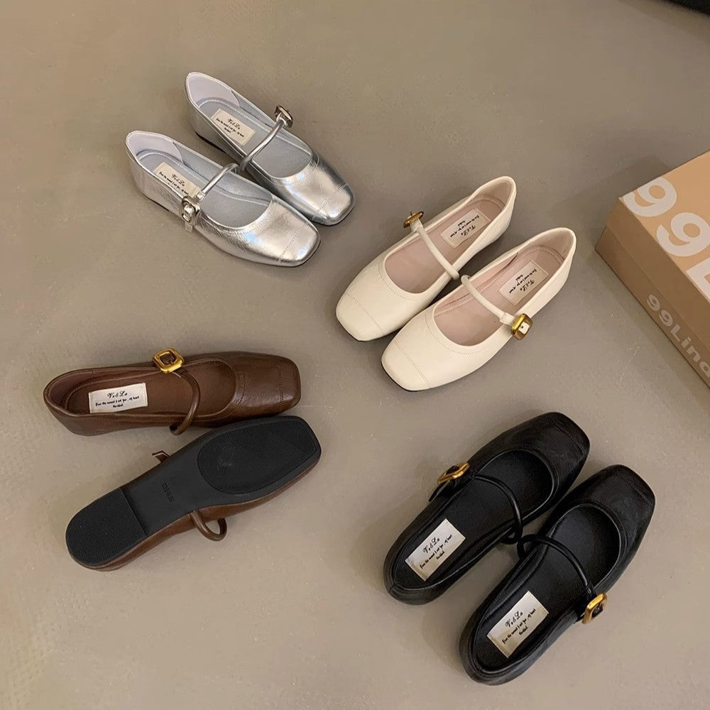 Damen elegante Ballerinas mit modischem Riemchen und stabiler Sohle EB