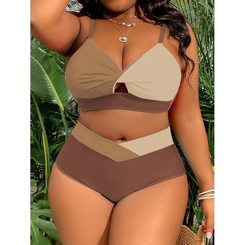 Damen Hochtailliertes Bikini-Set mit modischem Farbblock-Design EB