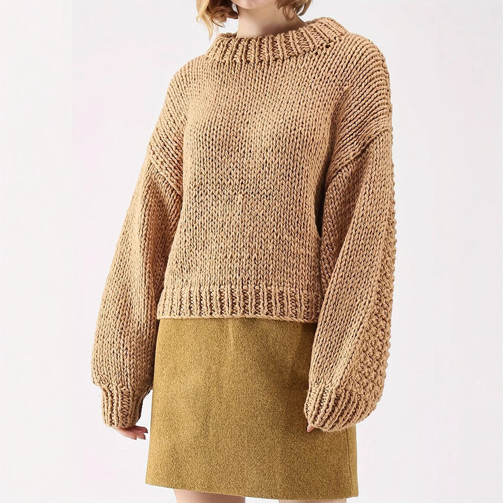 Damen Grobstrickpullover mit weitem Schnitt und Oversized-Ärmeln EB