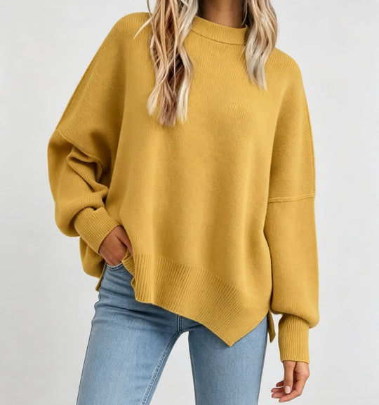 Damen Kastiger Feinstrickpullover mit asymmetrischem Zipfelsaum EB