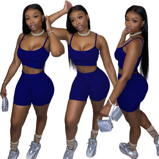 Damen Sportliches Set mit figurbetonendem Crop-Top und Shorts EB