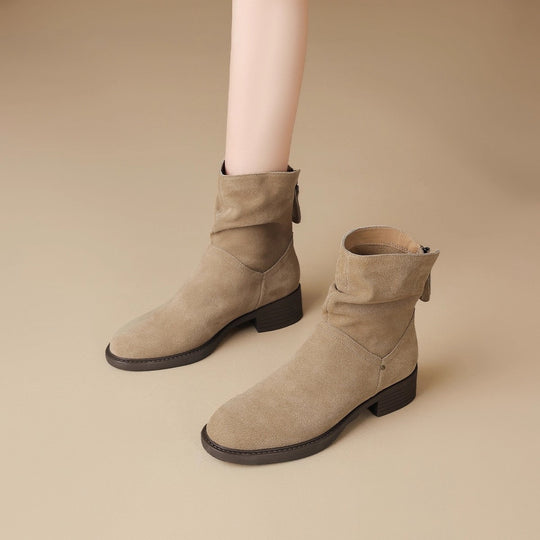 Damen modische Stiefeletten aus weichem Wildleder mit lässiger Faltenoptik EB