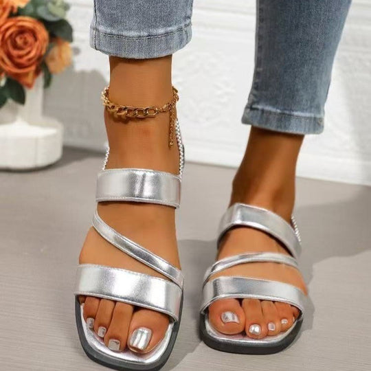 Damen Flache Sandalen mit überkreuzten Riemen und rutschfester Sohle EB