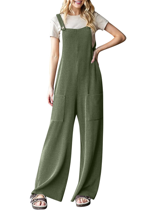 Damen lässiger Cord-Overall mit praktischen Taschen und breiten Beinen EB
