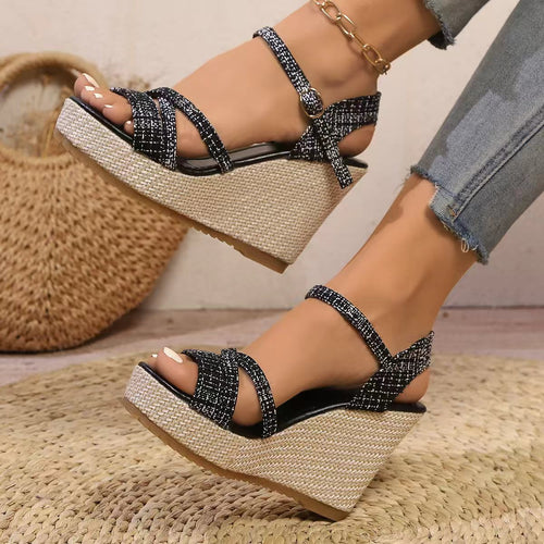 Damen Wedge-Sandalen mit elegantem Riemchen-Design EB